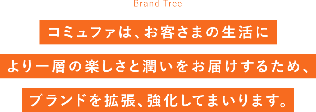 Brand Tree コミュファは、お客さまの生活により一層の楽しさと潤いを
            お届けするため、ブランドを拡張、強化してまいります。