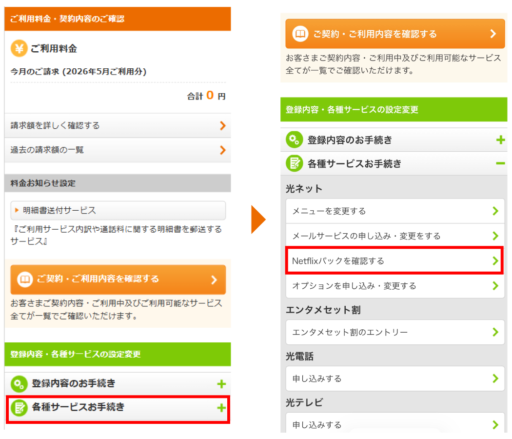 「Netflixパックを確認する」を選択