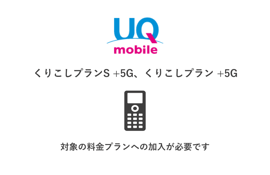 UQ mobile くりこしプランS +5G、くりこしプラン +5G 対象の料金プランへの加入が必要です
