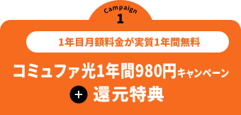 キャンペーン1 戸建住宅限定 1年目の月額料金をとにかく安く コミュファ光1年間980円キャンペーン