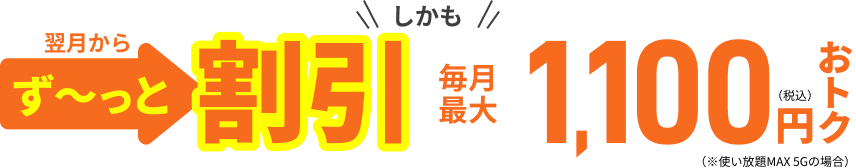 翌月からず～っと割引 しかも毎月最大1,100円おトク