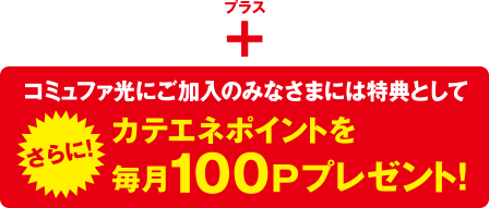 プラス コミュファ光にご加入のみなさまには特典として、さらにカテエネポイントを毎月100Pプレゼント