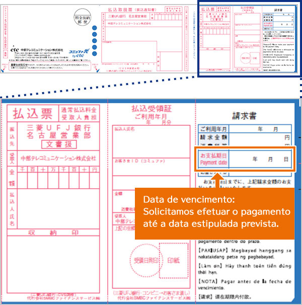 Data de vencimento: Solicitamos efetuar o pagamento até a data estipulada prevista.