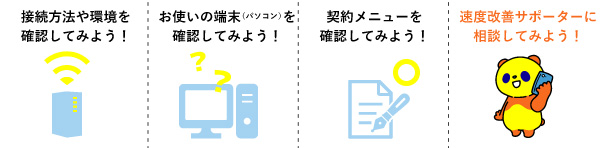 インターネットの速度が出ない原因は、ご利用環境によってさまざま。パソコンやブロードバンドルーターなどにより速度を改善できる場合があります。